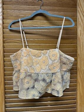 Lulu's Cream Floral Lace Beaded Crop Cami